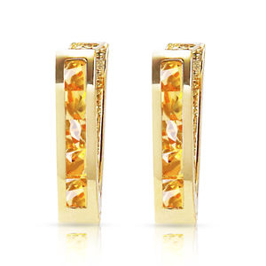 14K. SOLID GOLD OVAL HUGGIE EARRING WITH CITRINES (Yellow Gold)